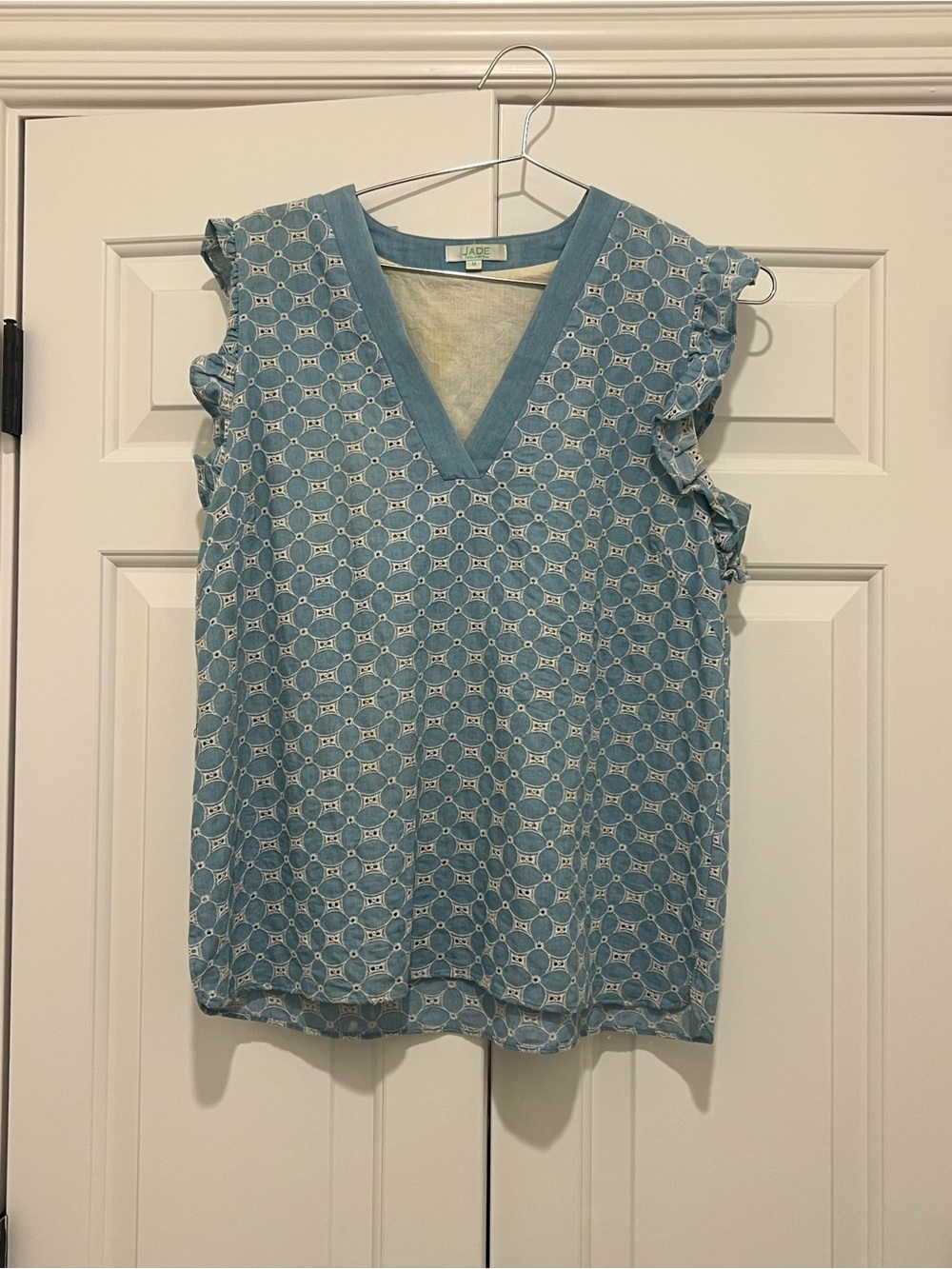 Jade Blue Eyelet V-Neck Ruffle Sleeve Camisole